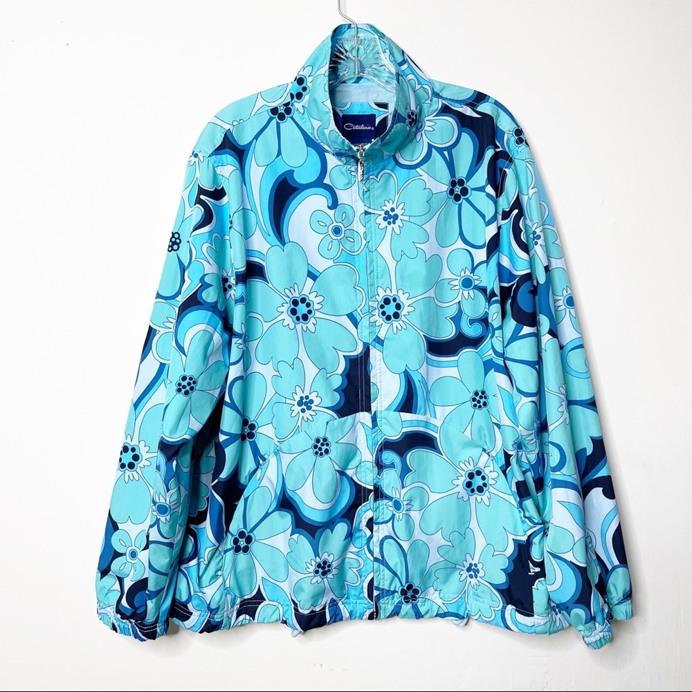 Catalina 60s Floral Print Y2K Windbreaker Zip Jacket Plus Size 16/18